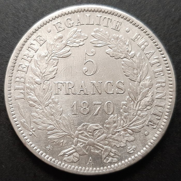 Frankrig. Third Republic (1870-1940). 5 Francs 1870-A Cérès