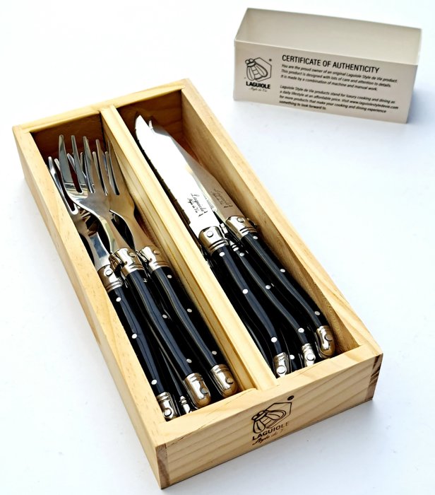 Laguiole - 12 pieces Cutlery set - 6x forks  6x knives - style de - Bordknive sæt (12) - Rustfrit stål