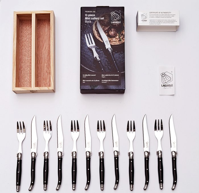 Laguiole - 12 pieces Cutlery set - 6x forks  6x knives - style de - Bordknive sæt (12) - Rustfrit stål