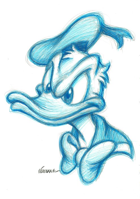 Joan Vizcarra - Donald Duck Portrait - Original Pencil Drawing - Hand Signed