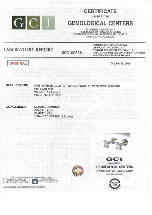 Ingen mindstepris - Øreringe - 14 karat Hvidguld -  1.92ct. tw. Diamant (Natur)