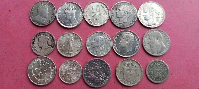 Verden Liberia Frankrig Hollandsk Vestindien Belgien Rusland 15 monedas de plata 1880/1965  (Ingen mindstepris)