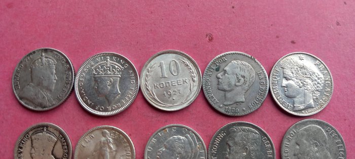 Verden Liberia Frankrig Hollandsk Vestindien Belgien Rusland 15 monedas de plata 1880/1965  (Ingen mindstepris)