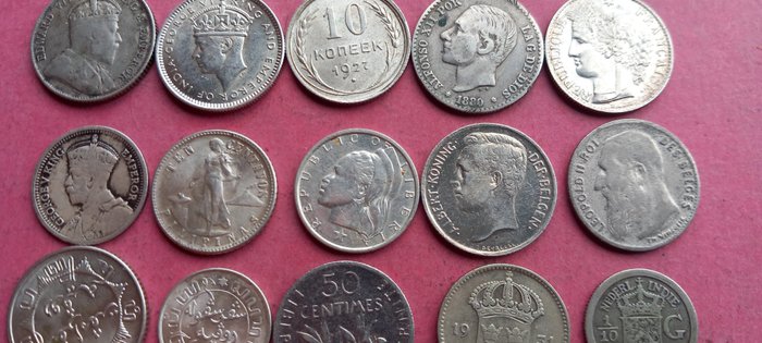 Verden Liberia Frankrig Hollandsk Vestindien Belgien Rusland 15 monedas de plata 1880/1965  (Ingen mindstepris)