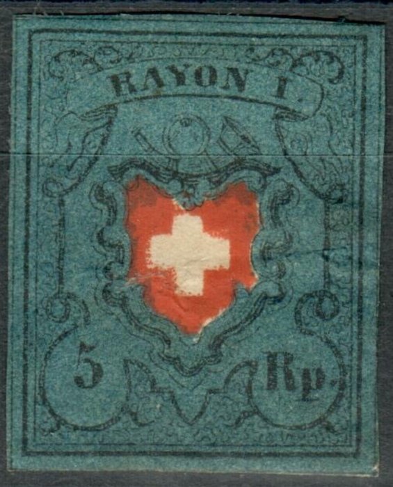 Schweiz 1852/1852 - Rayon I ubrugt - Zst. Nr. 15 II .f.1.03 - sjældent stempel!!