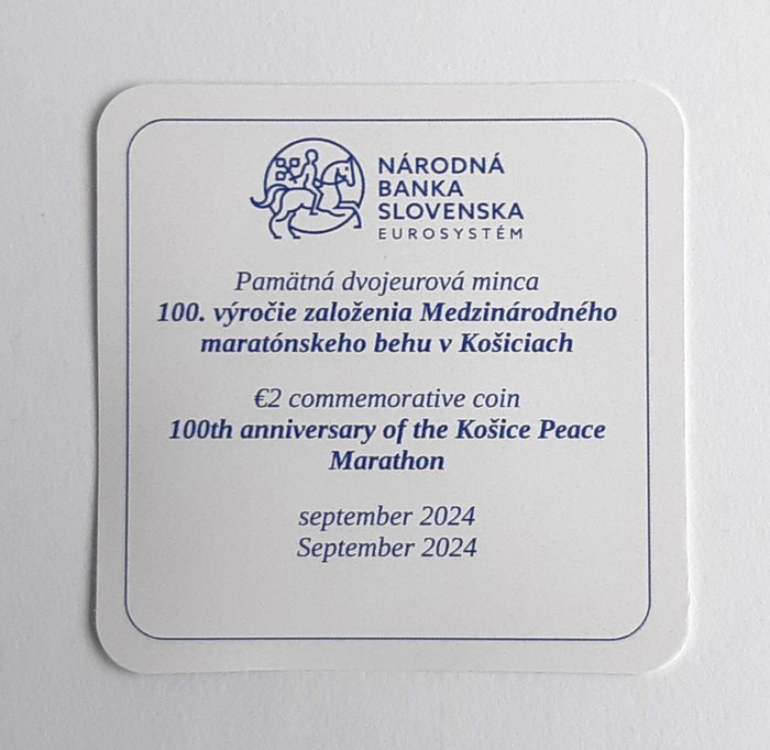 Slovakiet. 2 Euro 2024 "Košice International Marathon" Proof with author certificate  (Ingen mindstepris)