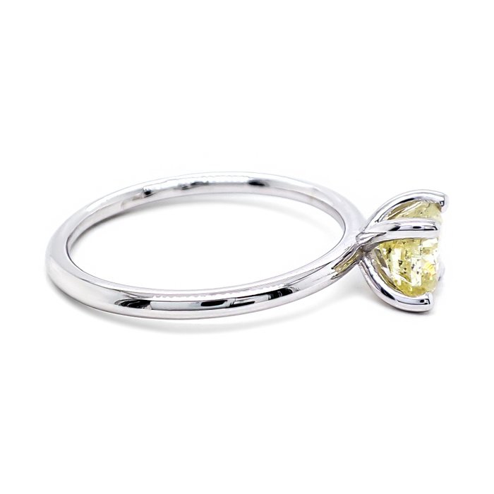 Ring - 14 karat Hvidguld -  1.02ct. tw. Gul Diamant (Naturfarvet)