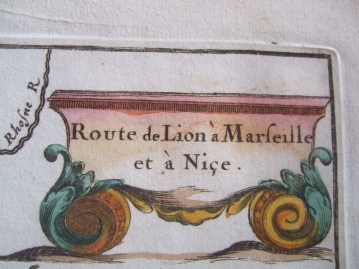 Frankrig - Paris Montargis Nevers Moulins Forez Lyon Vienne Tournon Valence Viviers Pont S.Esprit Avignon Nimes; Du Val - Itiniraire de la France .. Route de Paris a Lion, de Lion a Marseille et a Nice - 1661-1680