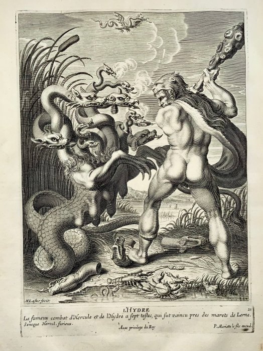 Michel Lasne (1590-1667) - Mythology: Hydra. Folio engraving. First State of 1630