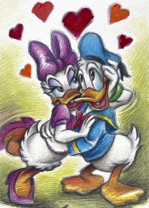 Joan Vizcarra - Donald Duck  Daisy Full In Love - Embellished Canvas