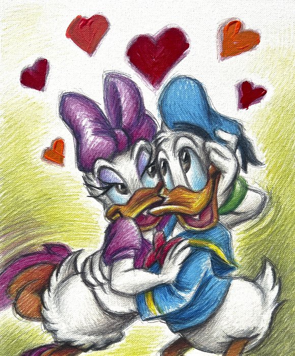 Joan Vizcarra - Donald Duck  Daisy Full In Love - Embellished Canvas