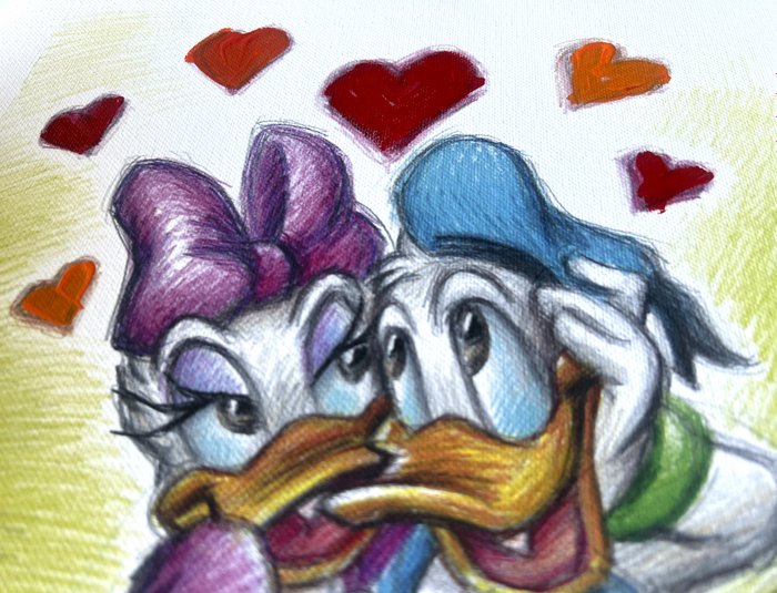 Joan Vizcarra - Donald Duck  Daisy Full In Love - Embellished Canvas