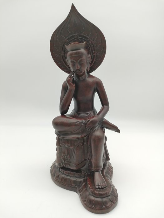 Miroku Bosatsu Statue in Koryu-ji Style, Wood-carving Look, Late Showa Period - Statue Træ - Japan