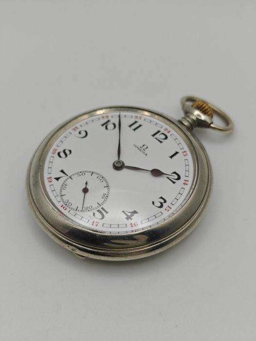 Omega - silber Taschenuhr - schwarze/rote arabische Zahlen - 1901-1949