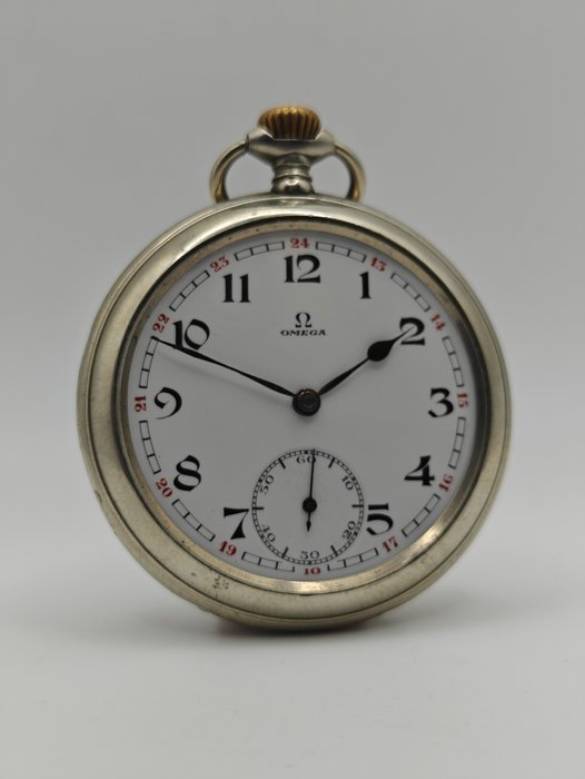 Omega - silber Taschenuhr - schwarze/rote arabische Zahlen - 1901-1949