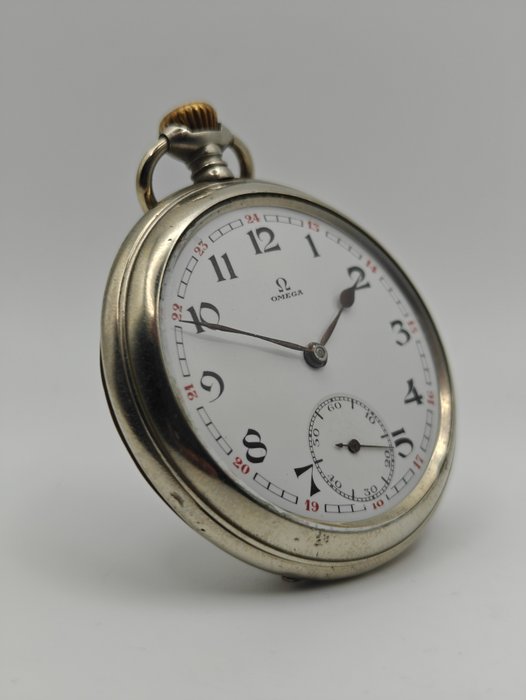 Omega - silber Taschenuhr - schwarze/rote arabische Zahlen - 1901-1949