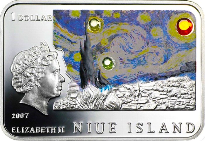 Niue. 1 Dollar 2007 "Vincent van Gogh - The Starry Night" Proof  (Ingen mindstepris)