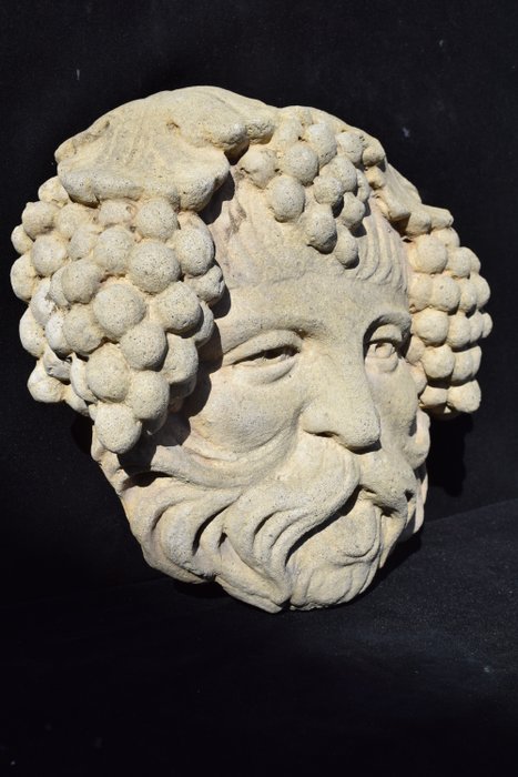 Skulptur, Mascherone di Bacco - 33 cm - Sandsten