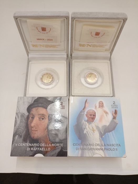 Vatikanstaten. 2 Euro 2020 "Raffaello Sanzio" + "Giovanni Paolo II" (2 monete) Proof