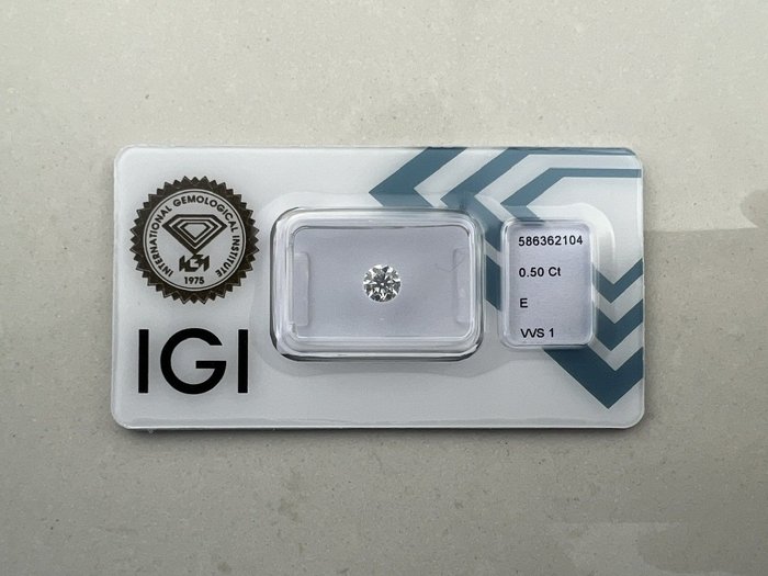 1 pcs Diamant  (Natur)  - 050 ct - Rund - E - VVS1 - International Gemological Institute (IGI)