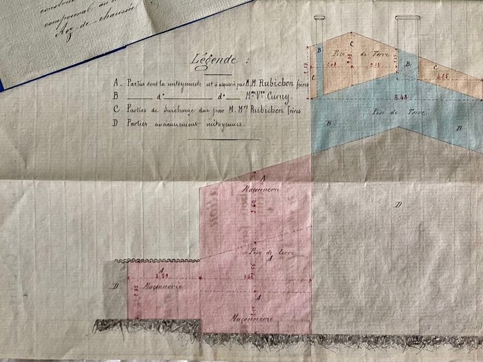 Curny - Wichtige Sammlung von Notariatsurkunden der Architektenfamilie Curny aus Lyon 71 Schriftstücke - 1816-1900