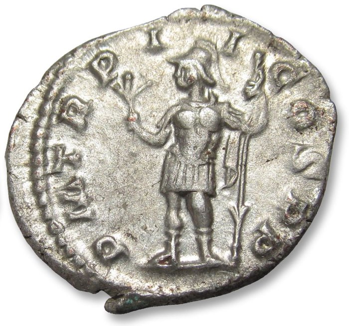 Romarriket. Severus Alexander (AD 222-235). Denarius Rome mint circa 223 A.D. - P M TR P II COS P P, Mars standing to left -