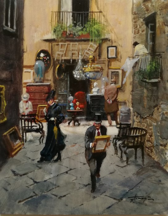 Francesco Tammaro (1939) - Dall'antiquario, scena popolare a Napoli - NO RESERVE