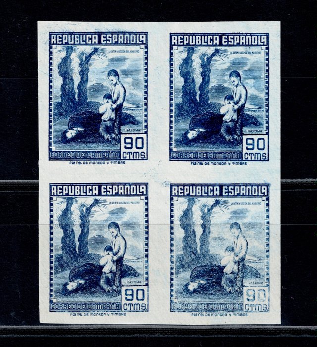 Spanien 1939/1939 - II Republik 1939 kampagnepost i blok af 4 NE49 (MNH) og NE 54 uden gummi (NG) - Edifil