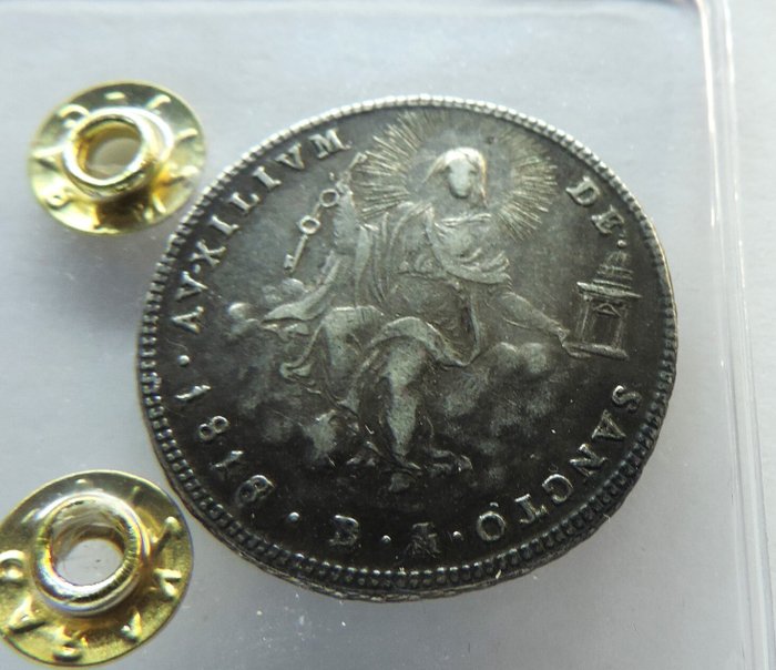 Italien, Kirkestaten. Pio VII (1800-1823). Doppio Giulio 1818 an. XVII con cifra "8 ribattuta su cifra 6"  (Ingen mindstepris)