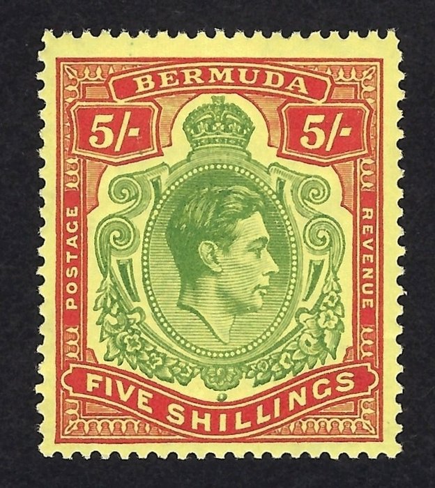 Bermuda 1938 - King George VI 5s bronze og karmin på gul - Stanley Gibbons Nº 118c