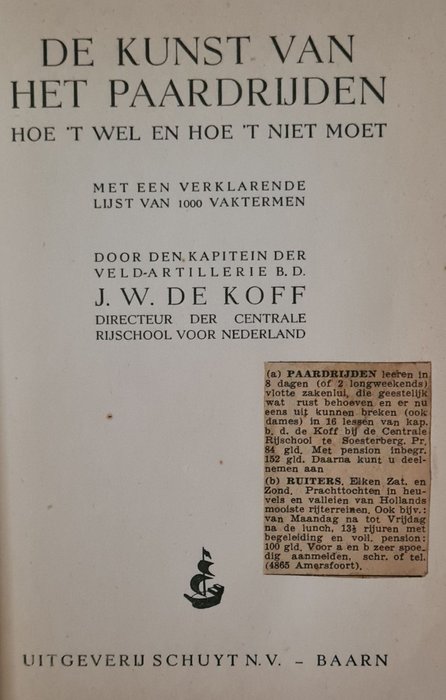 B van Merlen, J W de Koff, J H van Reede - Paarden; De afrigtingenskunst + De kunst van het paardrijden + Rijden en africhten - 1840