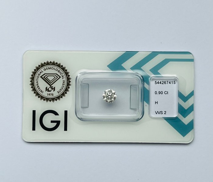 1 pcs Diamant  (Natur)  - 0.90 ct - Rund - H - VVS2 - International Gemological Institute (IGI)