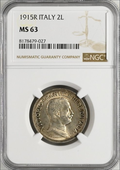 Italien. Vittorio Emanuele III. 2 Lire 1915 / R - NGC MS 63