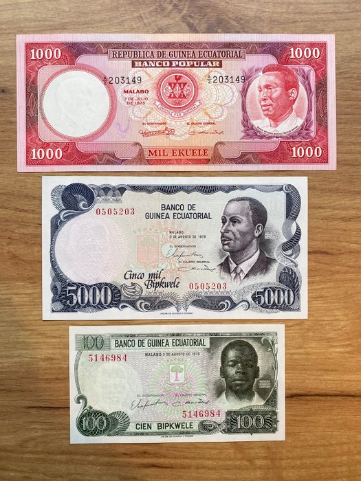 Ækvatorialguinea. - 100, 1000, 5000 Ekuele - various dates - Pick 13, 14, 17  (Ingen mindstepris)