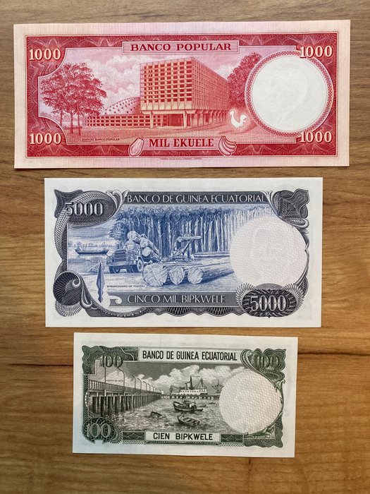 Ækvatorialguinea. - 100, 1000, 5000 Ekuele - various dates - Pick 13, 14, 17  (Ingen mindstepris)