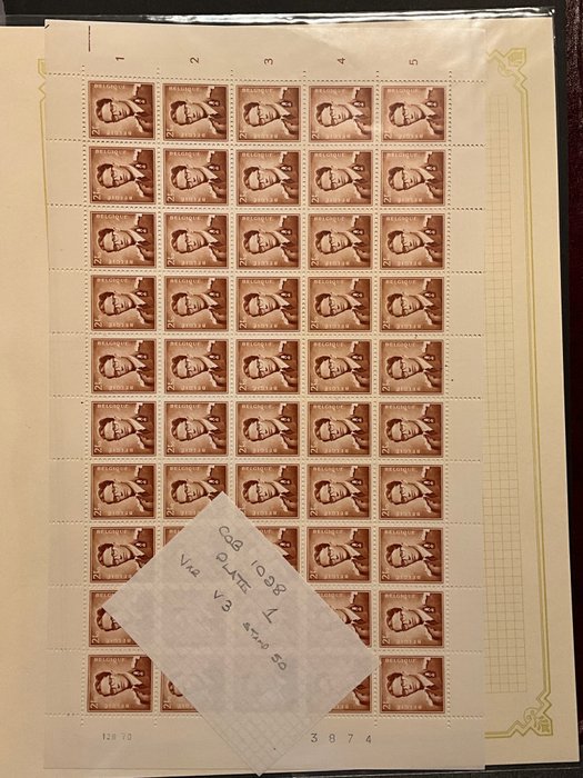 Belgien 1959/1966 - Kong Baudouin - Marchand type - Samling KOMPLETTE ARK - o.a. Papiersoorten en Plaatnummers