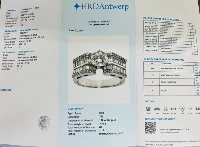 Ring - 18 kraat Hvidguld -  215ct tw Diamant (Natur) - Diamant