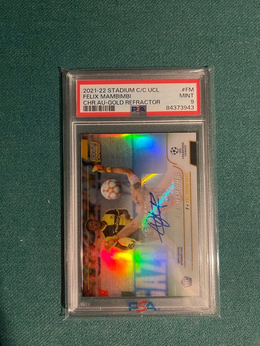 2021/22 - Topps - Stadium Club Chrome UCL - Felix Mambimbi - Chrome Auto - Gold Refractor 50/50 - 1 Graded card - PSA 9