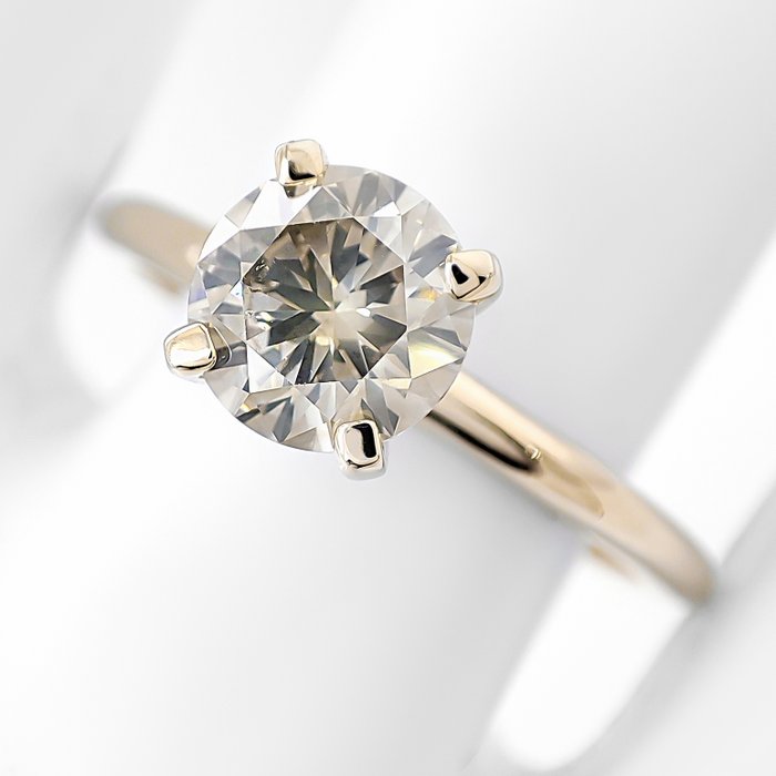 Ring - 14 karat Gulguld -  1.06ct. tw. Grå Diamant (Naturfarvet)