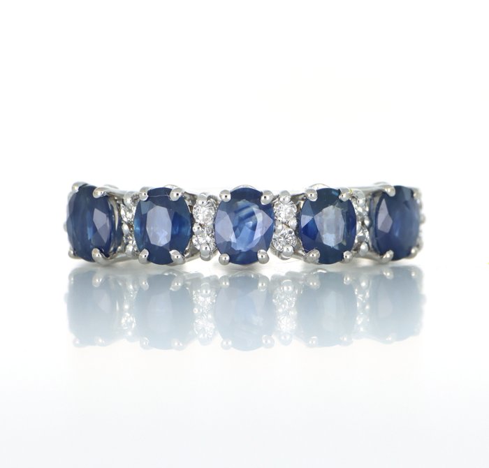 Ingen mindstepris - Ring - 18 kraat Hvidguld -  1.50ct. tw. Safir - Diamant