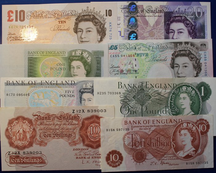 Storbritannien - 8 Banknotes - Various Dates  (Ingen mindstepris)