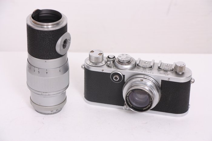 Leica 1 f ( 1952-1953 ) + leitz summar 5cm f 2 + hektor 13,5cm f 4,5 Analogt kamera