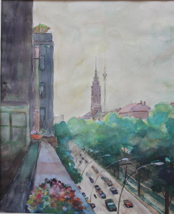 Gottlieb Schimmig ( German, born 1924, worked in Berlin) - Berlin: Schönhauer Allee, view from the artist‘s  balcony