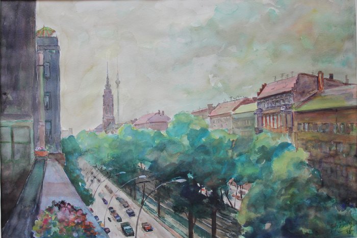 Gottlieb Schimmig ( German, born 1924, worked in Berlin) - Berlin: Schönhauer Allee, view from the artist‘s  balcony