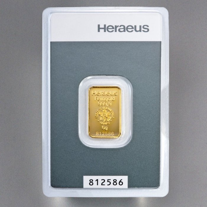 5 gram - Guld 999 - Heraeus - Forseglet  Med certifikat