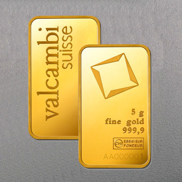 5 gram - Guld 999 - Valcambi, Switzerland - Forseglet  Med certifikat