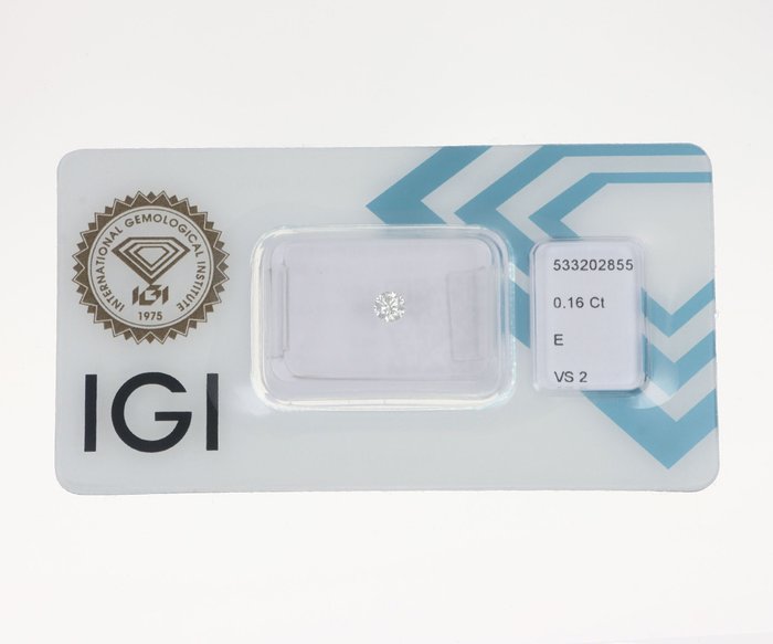 1 pcs Diamant  (Natur)  - 016 ct - Rund - E - VS2 - International Gemological Institute (IGI)