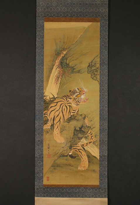 Attached identification - Ancient, lifelike tiger painting - Attributed to So Shiseki (1715-1786) - Japan - Midten af Edo-perioden