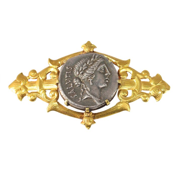 Broche - 18 kraat Gulguld - Antik 1870, romersk mønt