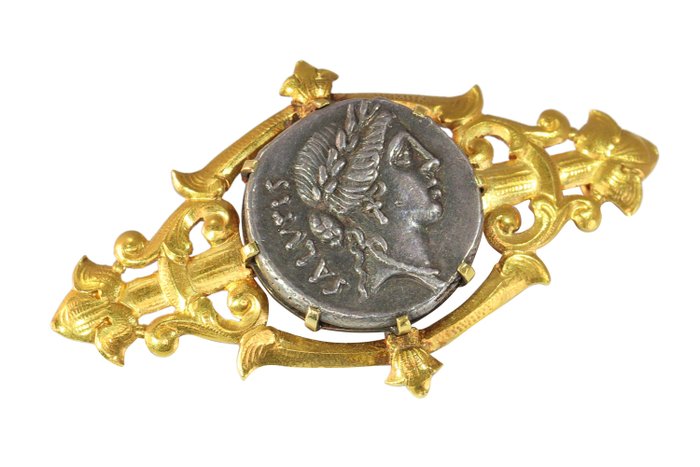 Broche - 18 kraat Gulguld - Antik 1870, romersk mønt